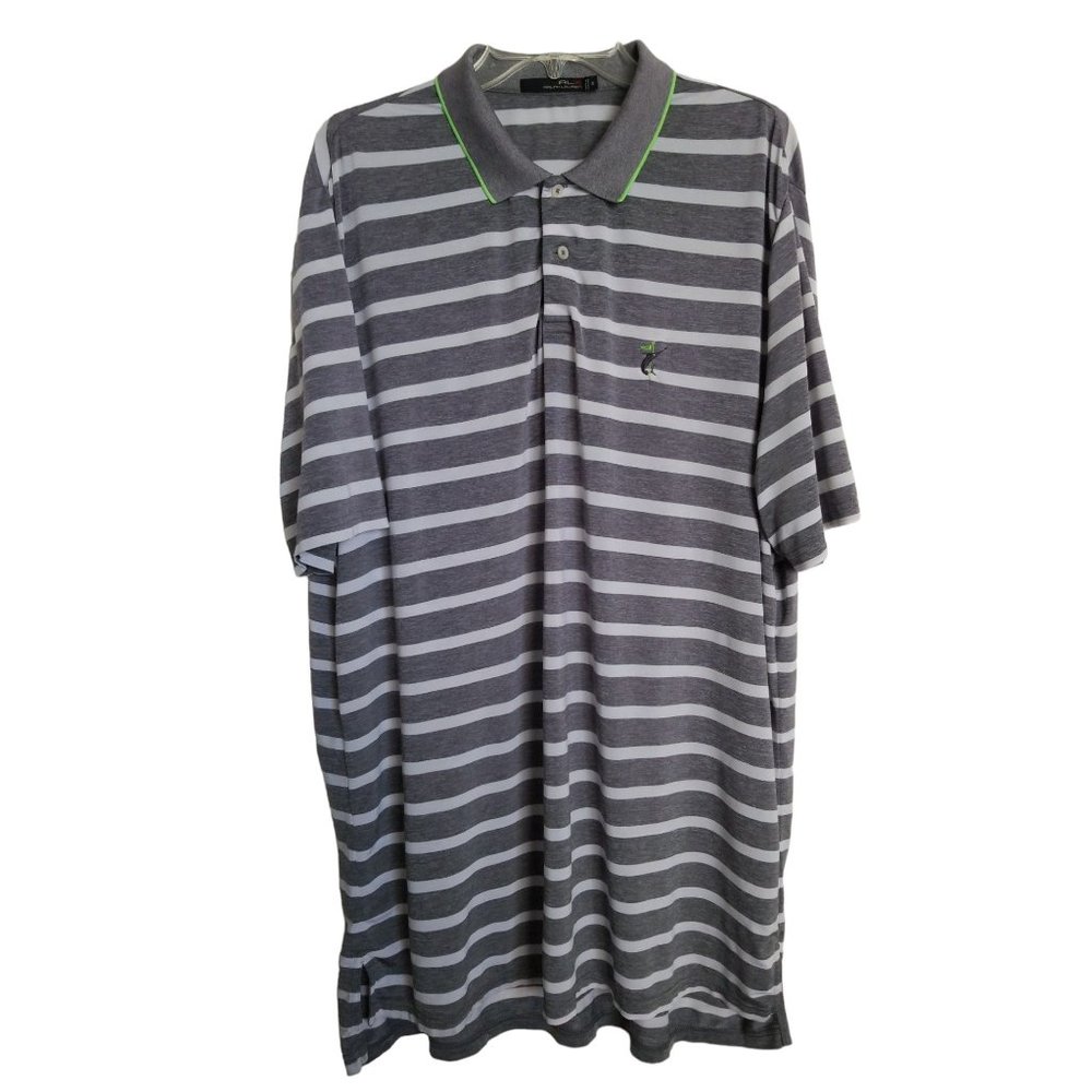 Ralph Lauren RLX Polo Shirt Performance Golf, Men's Size XL Gray White Striped